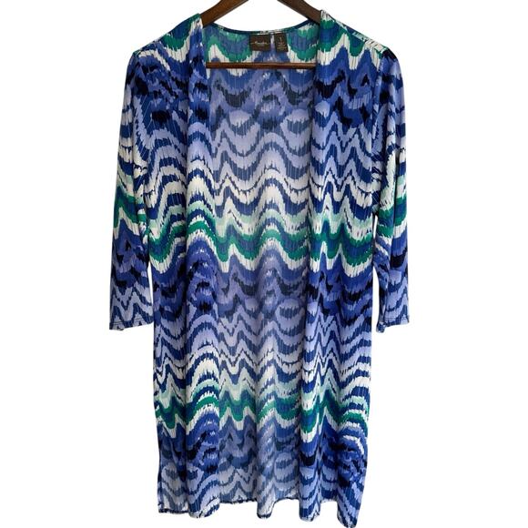 Chico’s Travelers Women’s 1 (M) Open Front Cardigan Blue Slinky Tunic Length EUC - Picture 2 of 10